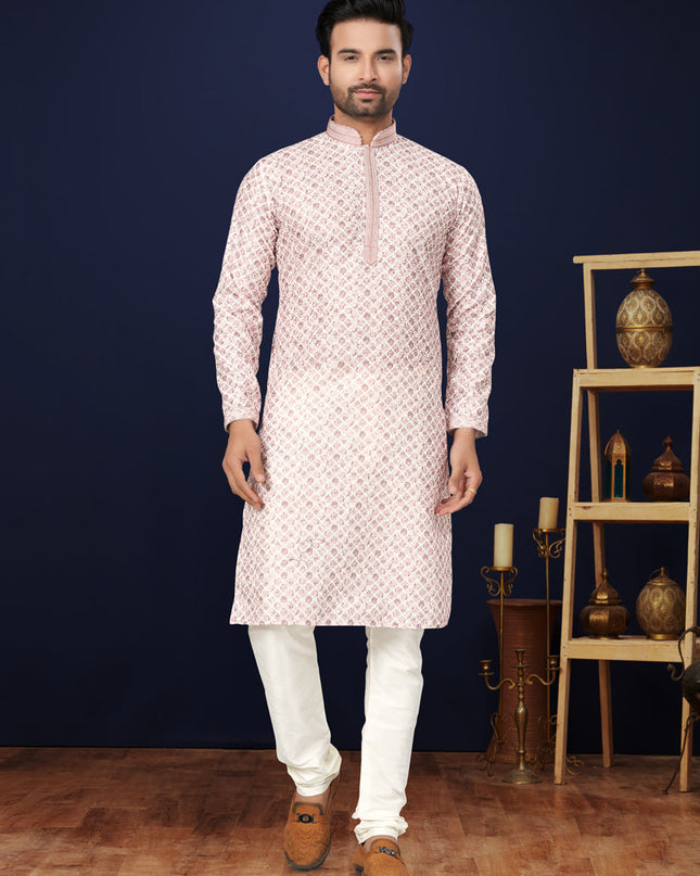 Off White Cotton Mens Kurta Pajama Set