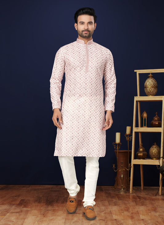 Off White Cotton Mens Kurta Pajama Set