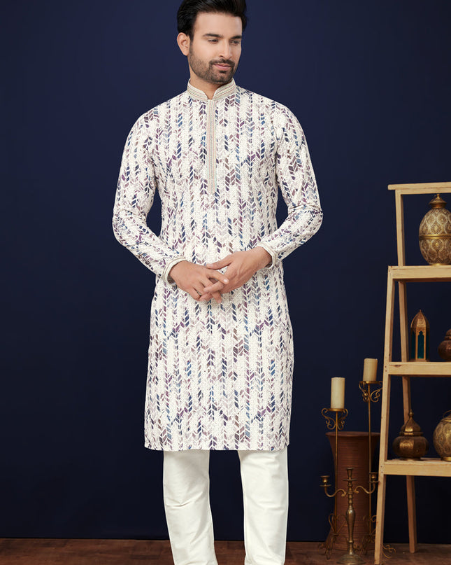Off White Cotton Mens Kurta Pajama Set