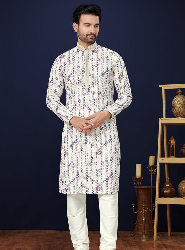 Off White Cotton Mens Kurta Pajama Set