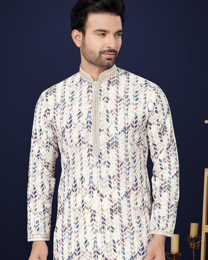 Off White Cotton Mens Kurta Pajama Set