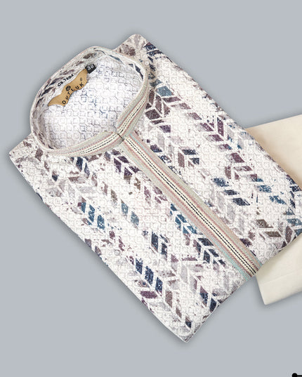 Off White Cotton Mens Kurta Pajama Set