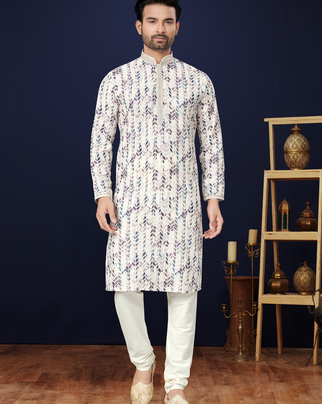 Off White Cotton Mens Kurta Pajama Set