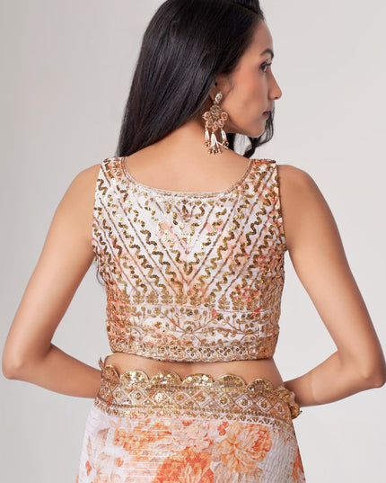 Mesmerizing White Organza Sequins Saree