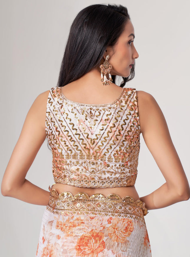 Mesmerizing White Organza Sequins Saree