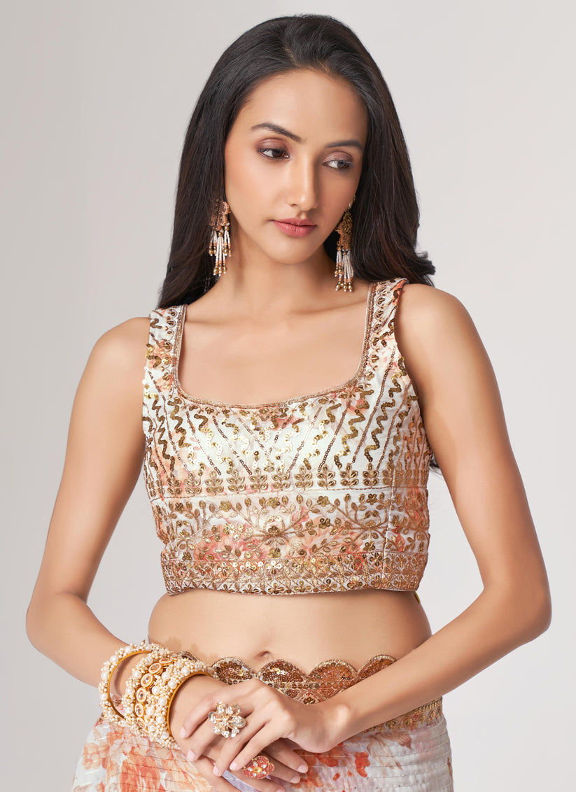 Mesmerizing White Organza Sequins Saree