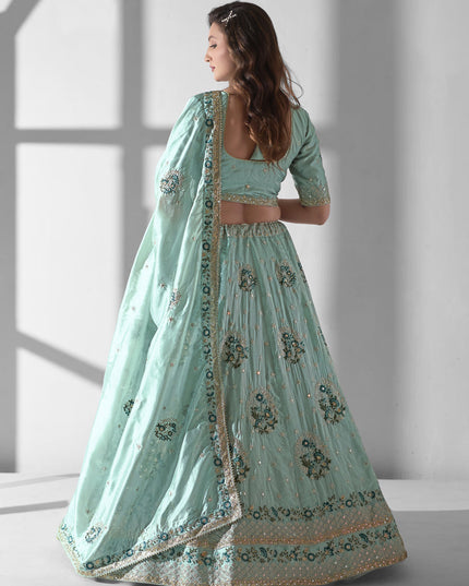 Mint Blue Organza Embroidered Designer Lehenga Choli