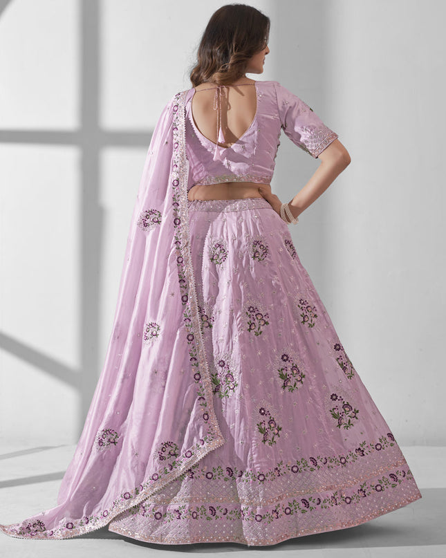 Lilac Pink Organza Embroidered Designer Lehenga Choli