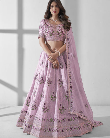 Lilac Pink Organza Embroidered Designer Lehenga Choli