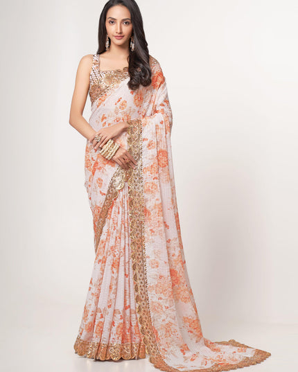 Mesmerizing White Organza Sequins Saree