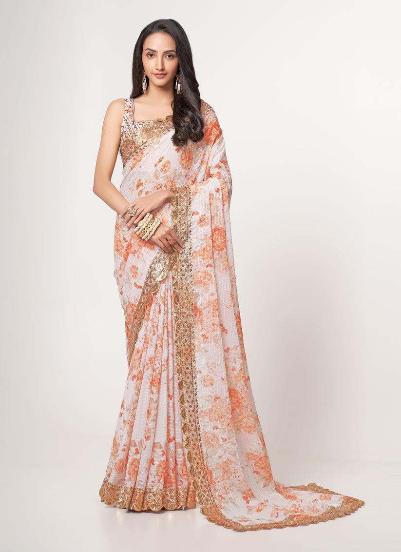 Mesmerizing White Organza Sequins Saree