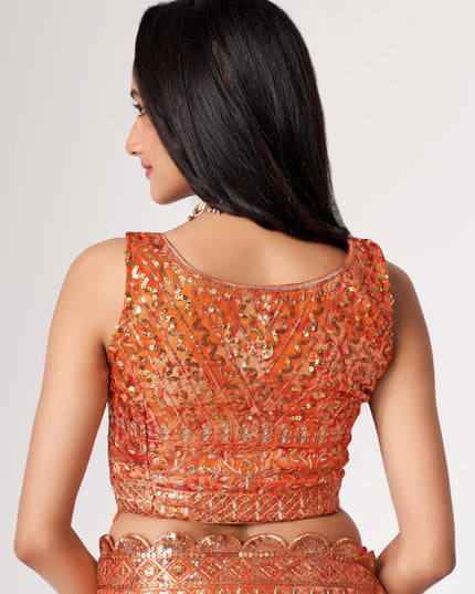 Adorable Tangy Orange Organza Sequins Saree