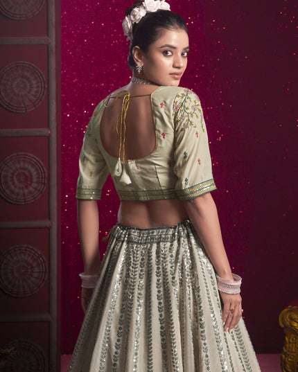 Ash Grey Silk Embroidered Wedding Lehenga Choli