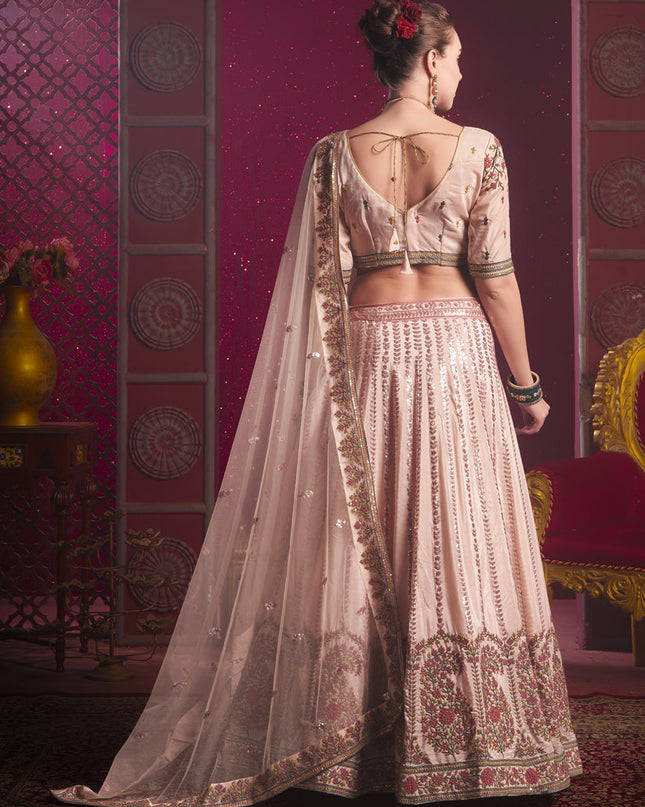 Blush Peach Silk Embroidered Wedding Lehenga Choli