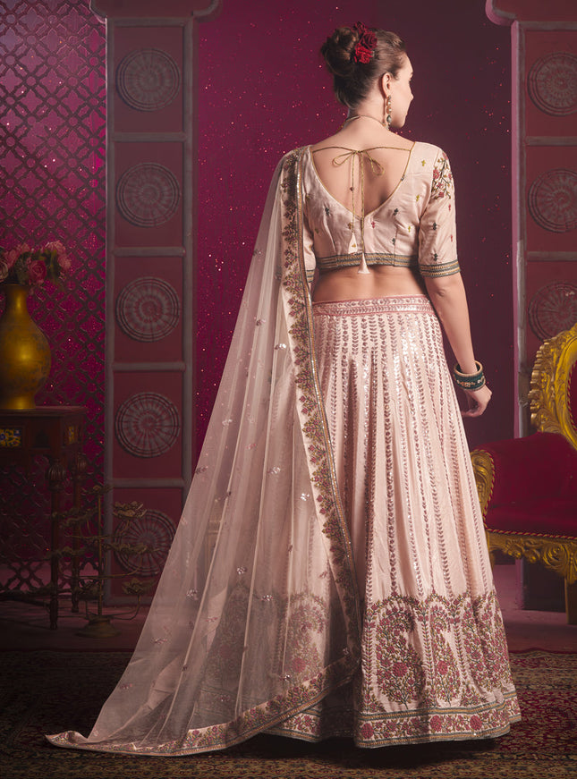 Blush Peach Silk Embroidered Wedding Lehenga Choli
