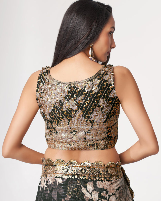 Amazing Black Organza Sequins Saree