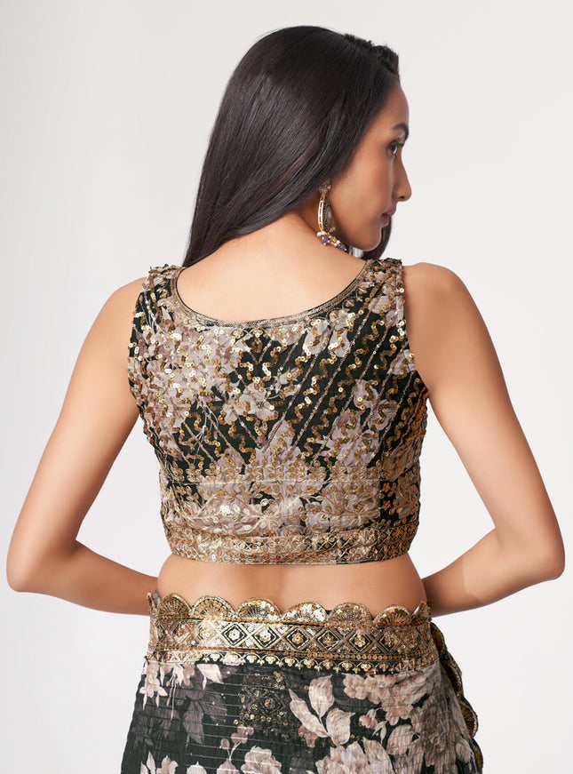 Amazing Black Organza Sequins Saree