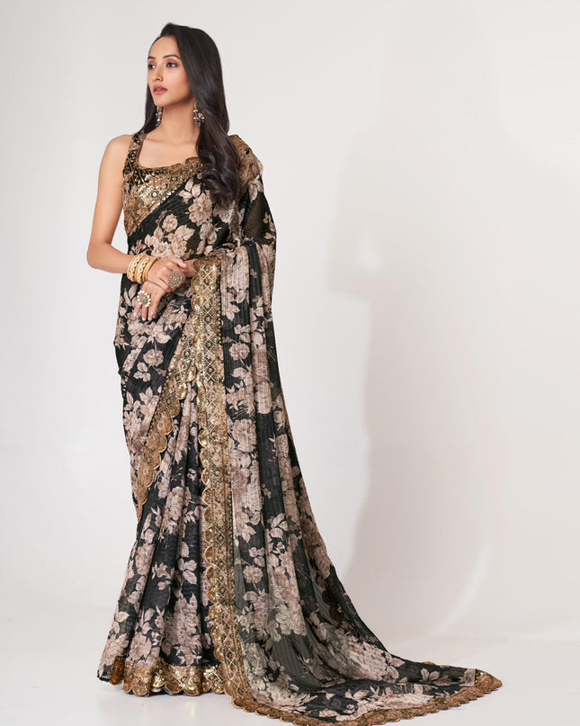 Amazing Black Organza Sequins Saree