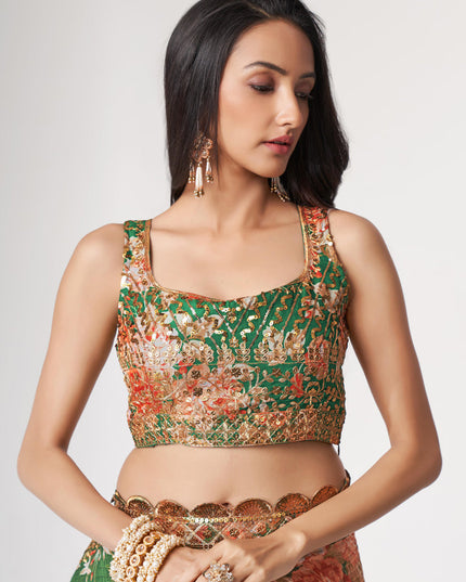 Trendsetting Forest Green Organza Sequins Saree