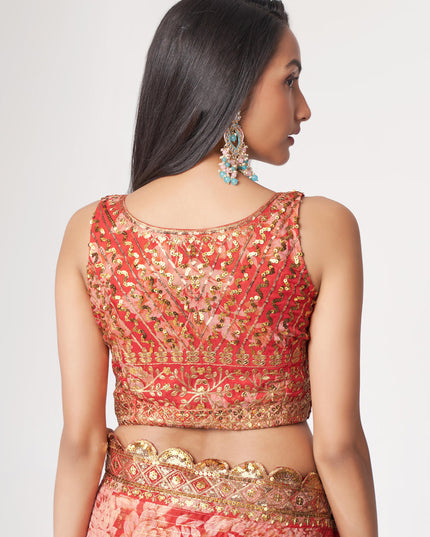 Vibrant Hot Red Organza Sequins Saree