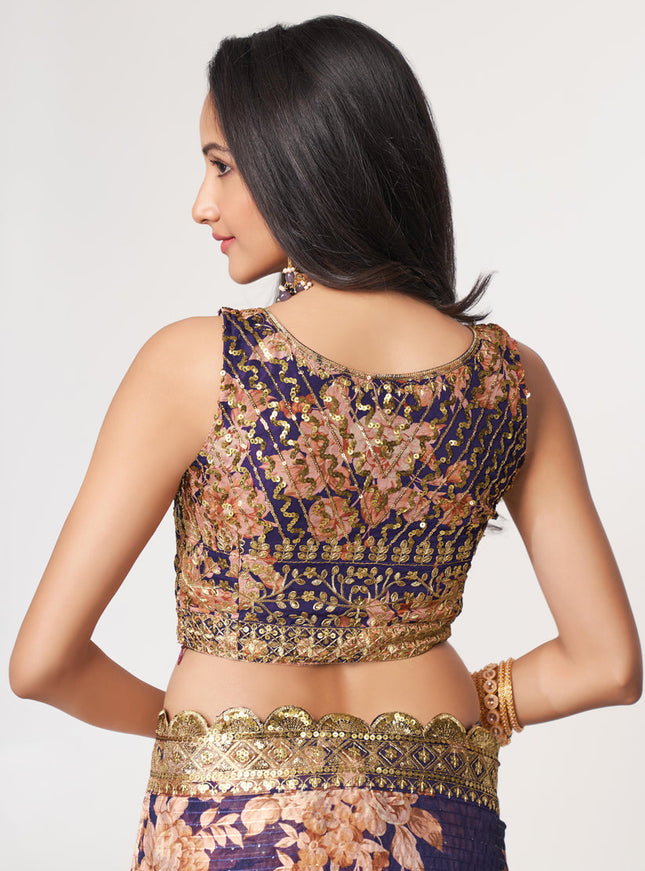 Graceful Violet Organza Sequins Saree