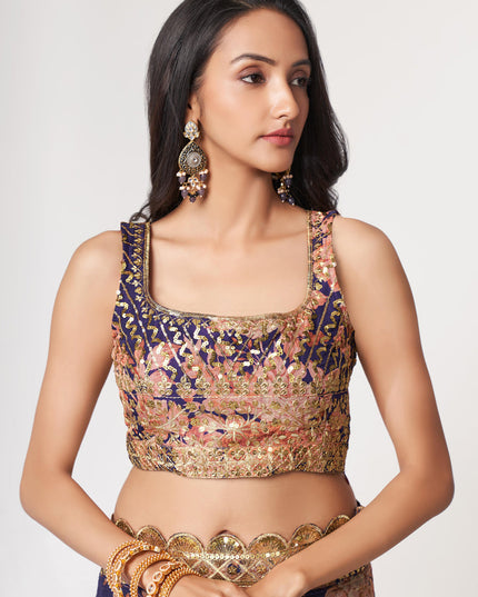 Graceful Violet Organza Sequins Saree