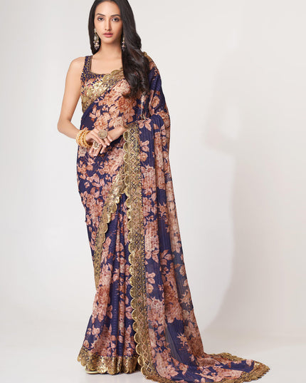Graceful Violet Organza Sequins Saree