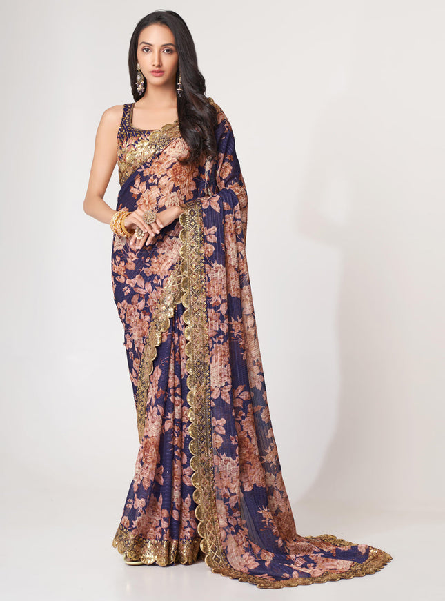 Graceful Violet Organza Sequins Saree