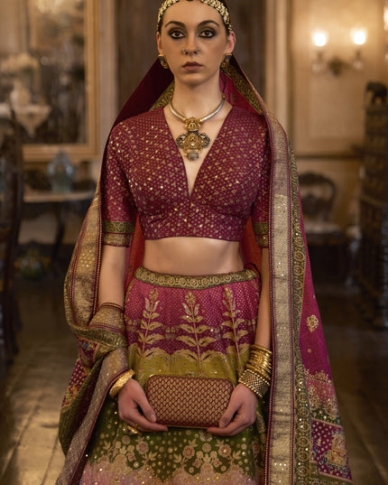 Multicolor Rajwadi Silk Embellished Lehenga Choli