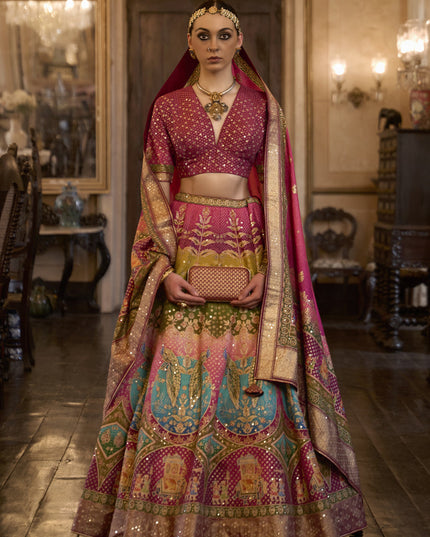 Multicolor Rajwadi Silk Embellished Lehenga Choli