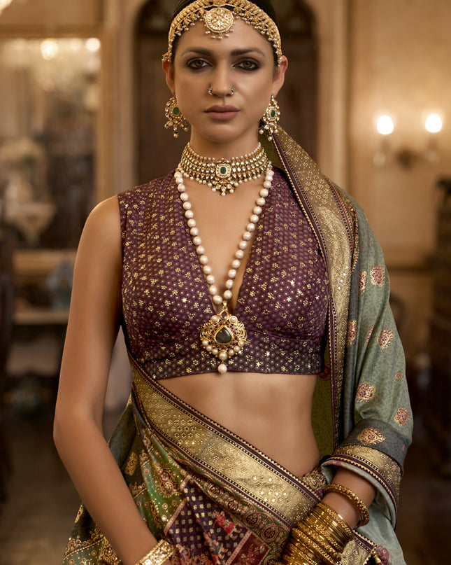 Multicolor Rajwadi Silk Embellished Lehenga Choli