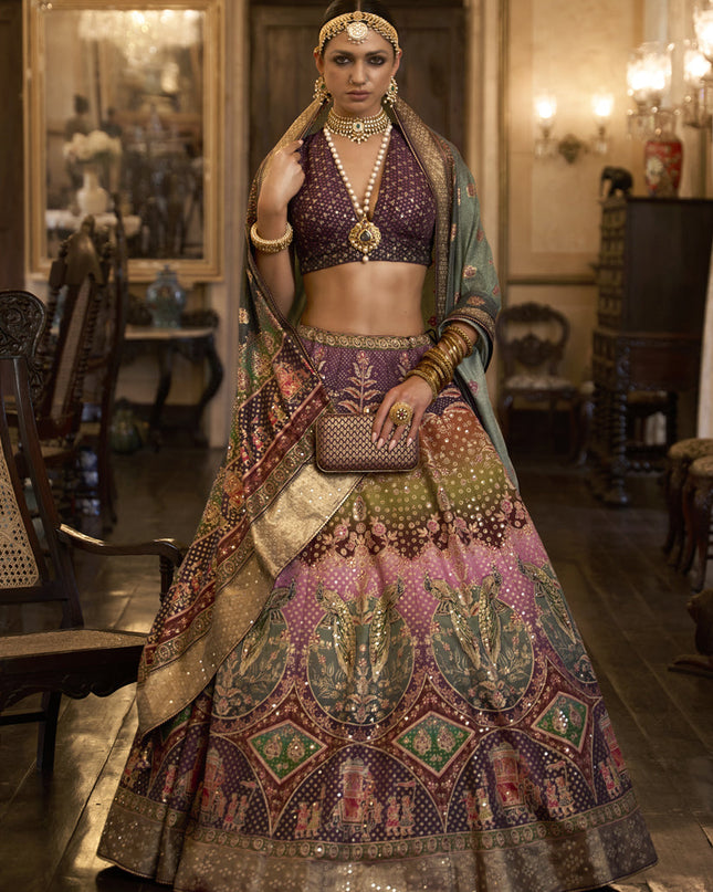 Multicolor Rajwadi Silk Embellished Lehenga Choli