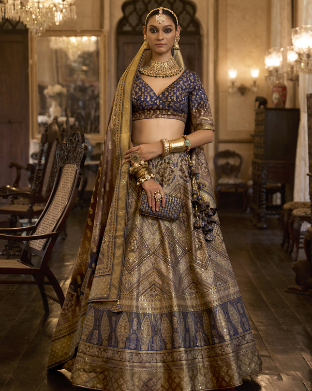 Dusty Beige Rajwadi Silk Embellished Lehenga Choli