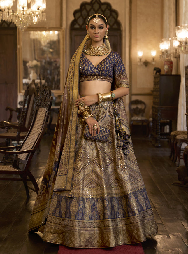 Dusty Beige Rajwadi Silk Embellished Lehenga Choli