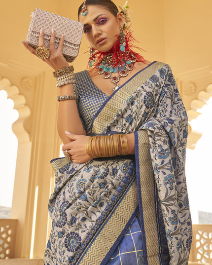 Slate Blue and Grey Silk Saree for Festival