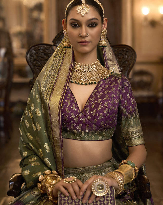 Dusty Beige Rajwadi Silk Embellished Lehenga Choli