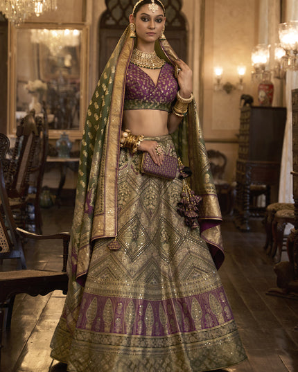 Dusty Beige Rajwadi Silk Embellished Lehenga Choli
