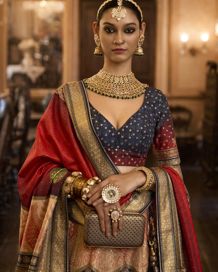 Multicolor Rajwadi Silk Embellished Lehenga Choli