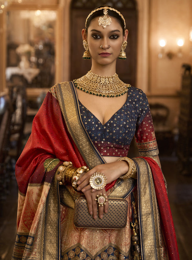 Multicolor Rajwadi Silk Embellished Lehenga Choli