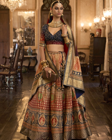 Multicolor Rajwadi Silk Embellished Lehenga Choli