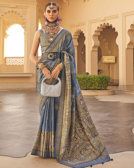 Slate Blue Silk Saree for Festival