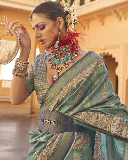 Moss Green Silk Saree for Festival