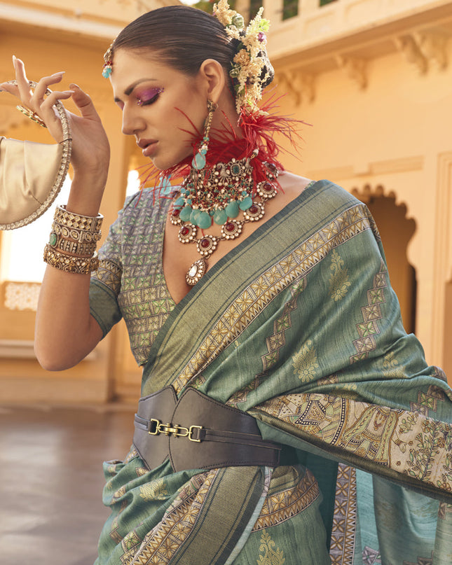 Moss Green Silk Saree for Festival