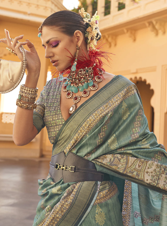 Moss Green Silk Saree for Festival