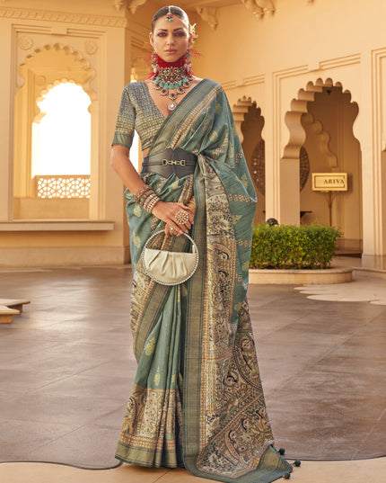 Moss Green Silk Saree for Festival