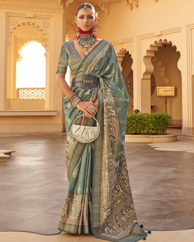 Moss Green Silk Saree for Festival