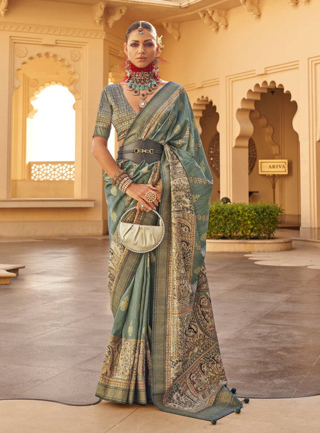 Moss Green Silk Saree for Festival
