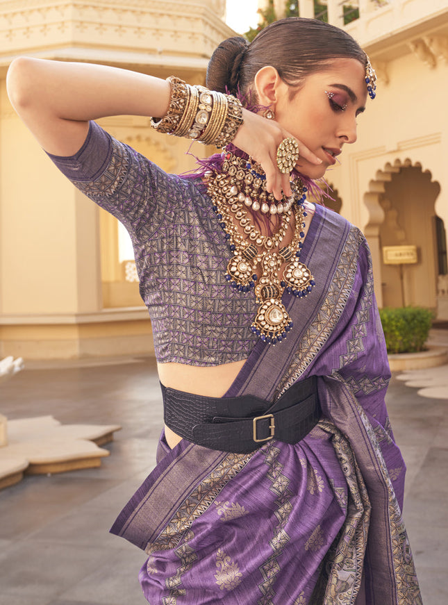 Purple Silk Saree for Festival