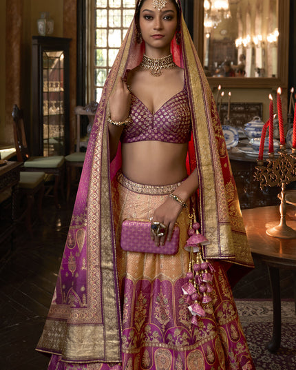 Multicolor Rajwadi Silk Embellished Lehenga Choli