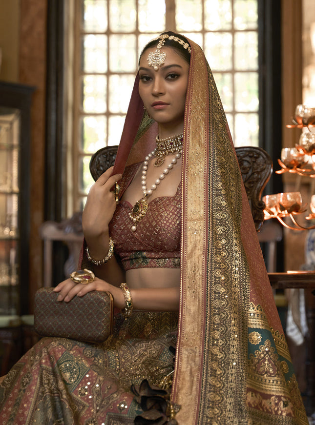 Multicolor Rajwadi Silk Embellished Lehenga Choli